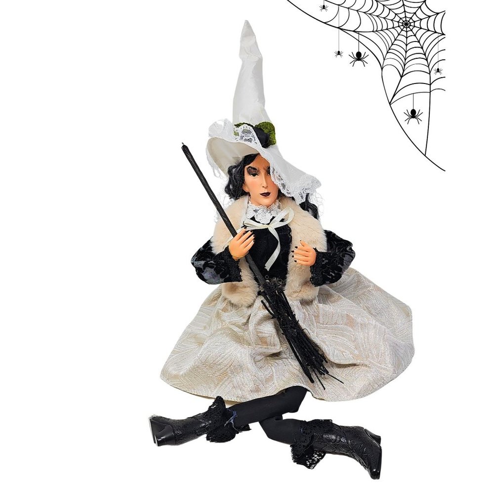 24" Halloween Witch with Champagne Skirt and Pointed Hat, Party Decor Wreath Cen